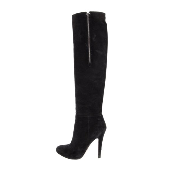 PRADA Womens Black Suede Heeled Knee-Length Boots. Size 7 (IT 37). - Picture 8 of 8